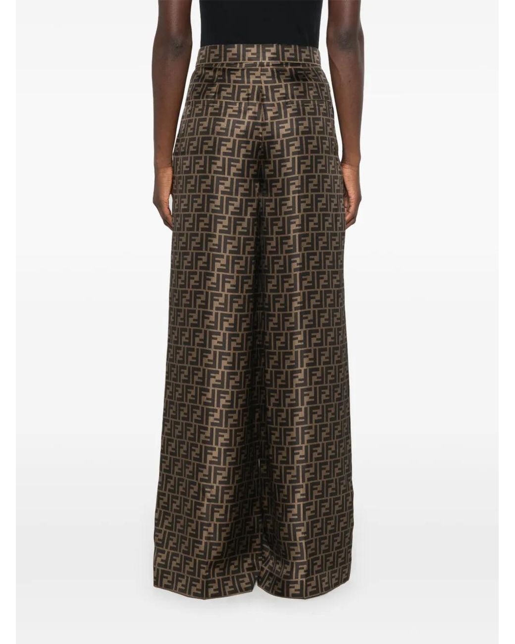 Fendi Green Pantalon Palazzo À Monogramme Ff