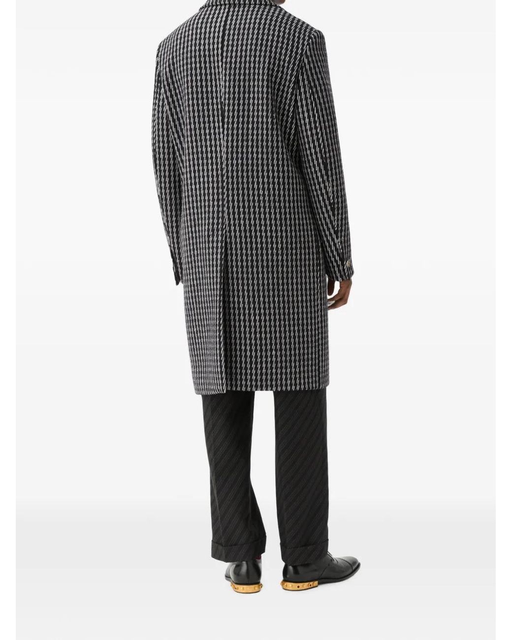 Versace Gray Jacquard Wool & Cashmere Coat for men