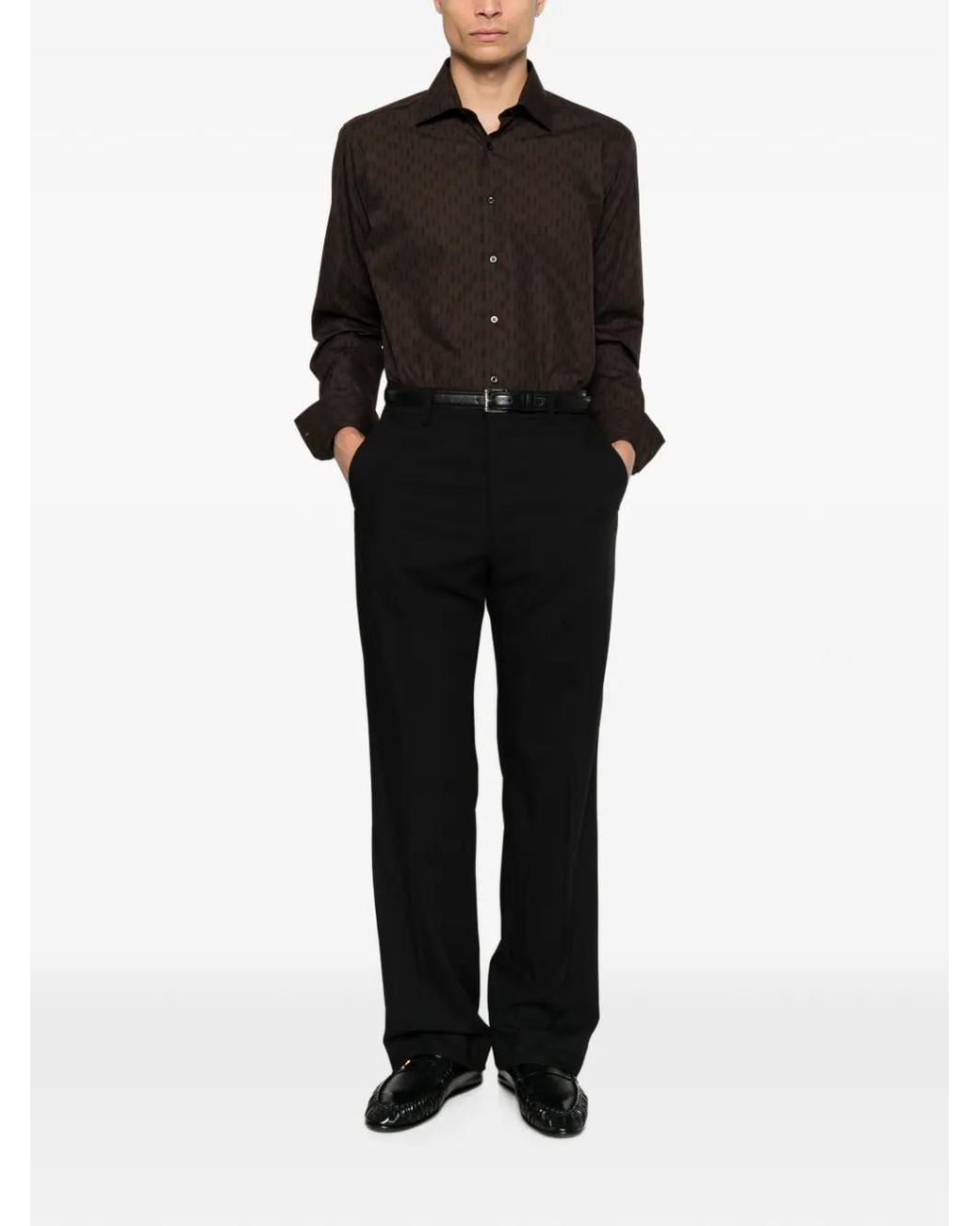 Karl Lagerfeld Brown Monogram-Print Button-Down Shirt for men