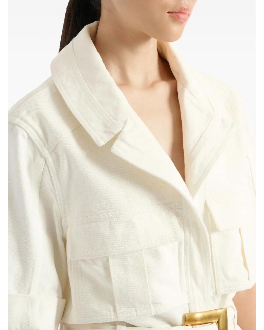 Balmain White Belted Denim Playsuit