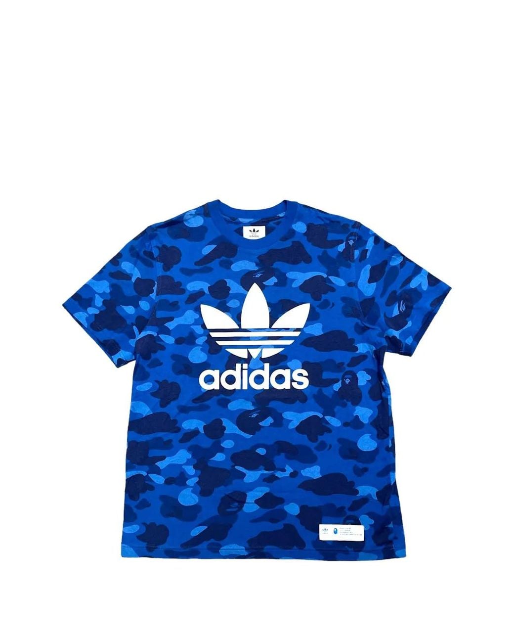 A Bathing Ape Blue X Adidas Camo-Print Logo-Print T-Shirt for men