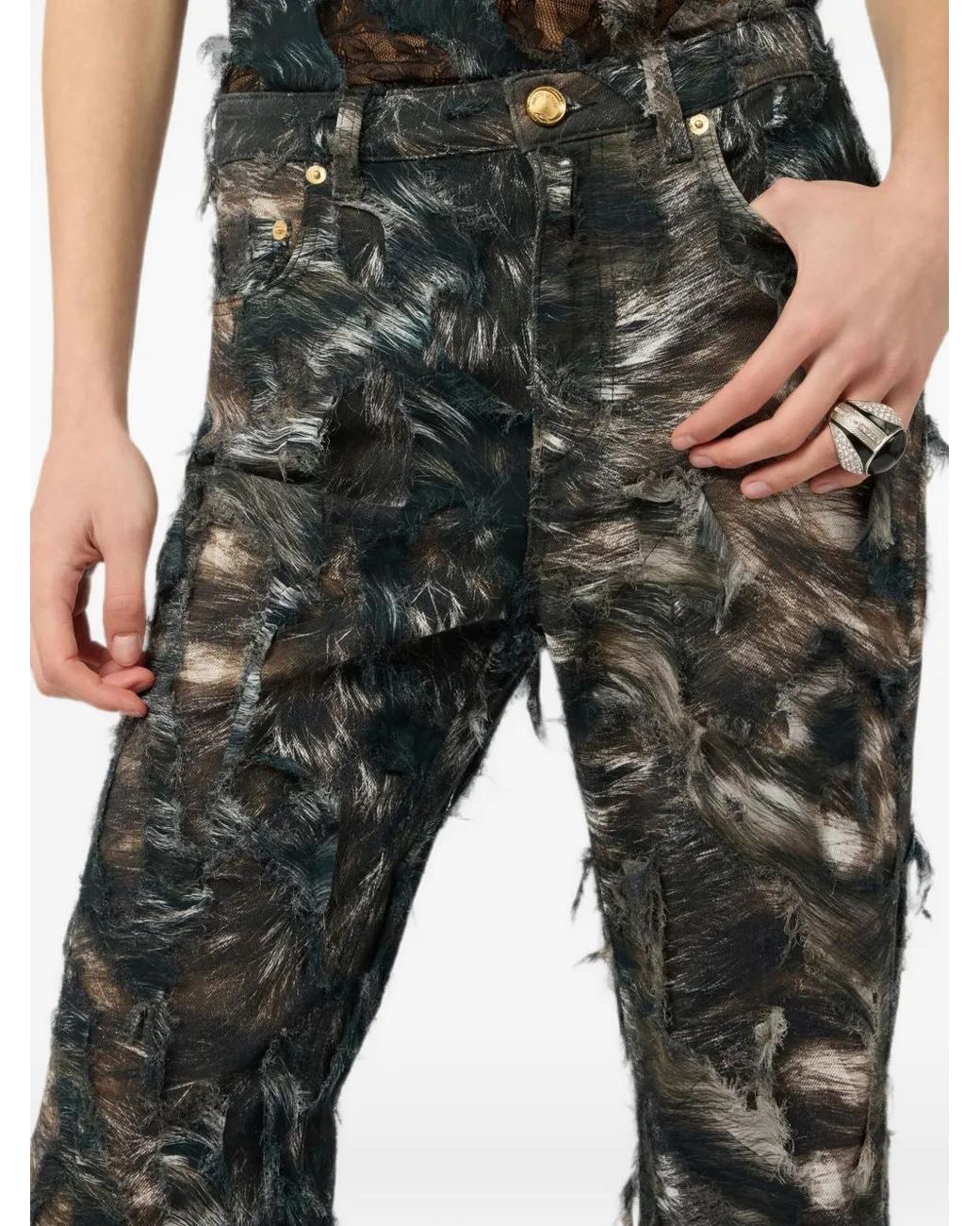 Roberto Cavalli Black Animal-Print Jeans