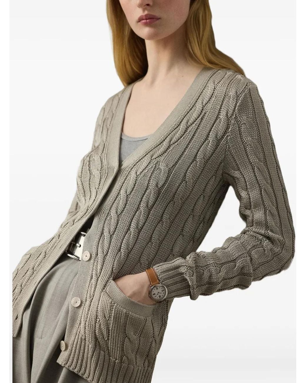 Ralph Lauren Gray Cable-Knit Cardigan