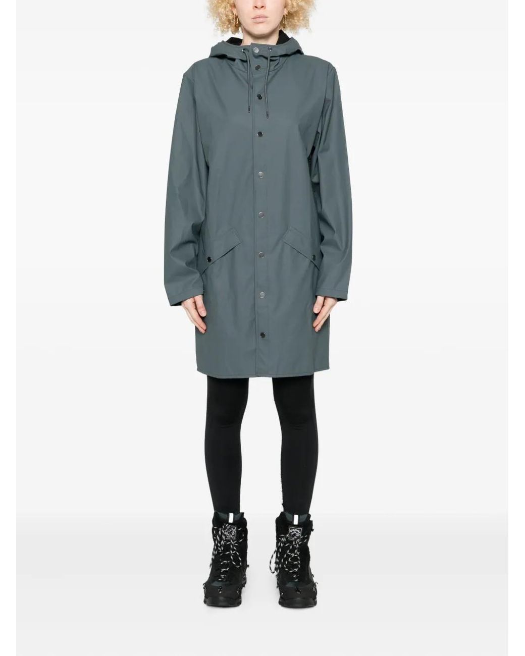 Rains Blue Snap-Button Hooded Raincoat