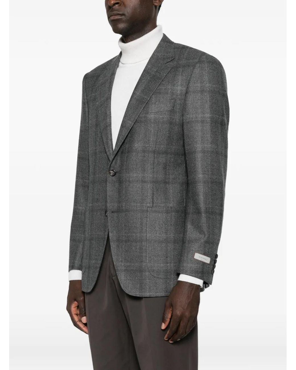 Canali Gray Check-Pattern Single-Breasted Blazer for men