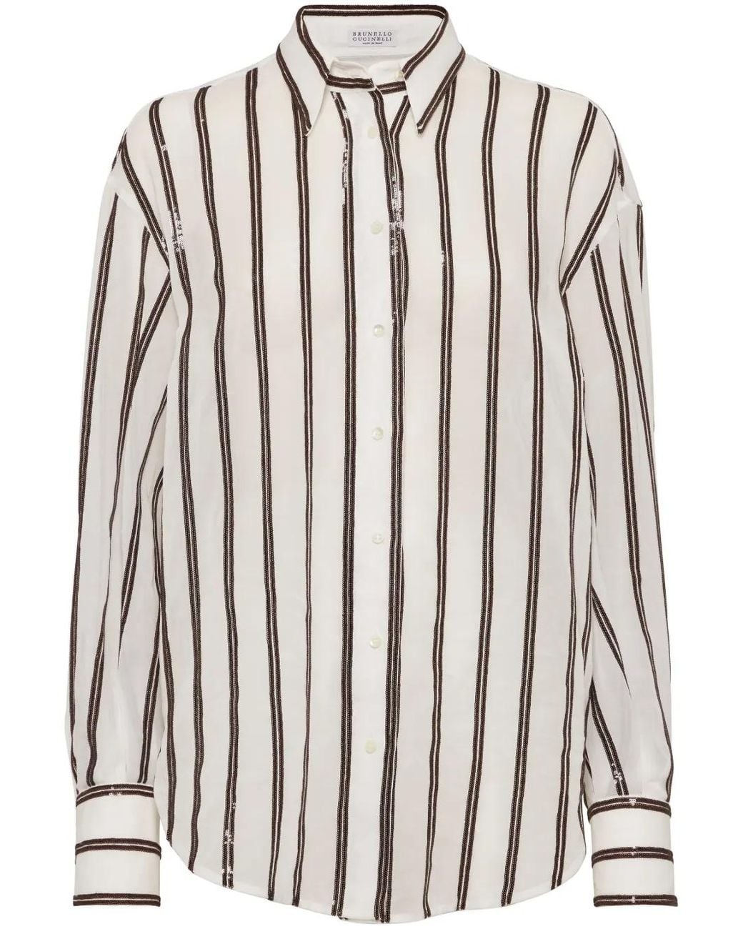 Brunello Cucinelli White Striped Cotton Shirt
