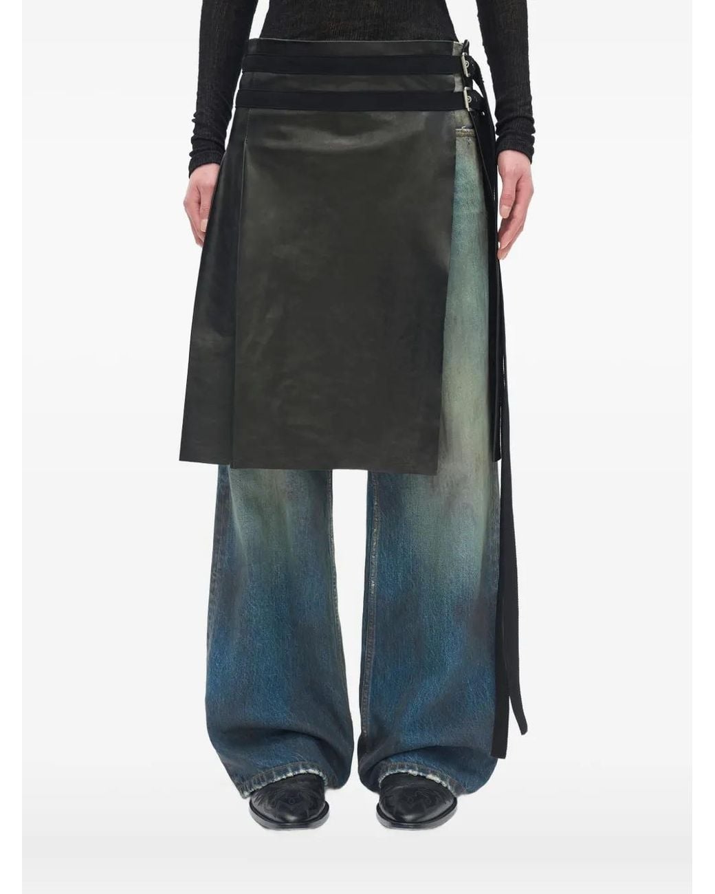 Ann Demeulemeester Mane Leren Kilt in het Black voor heren