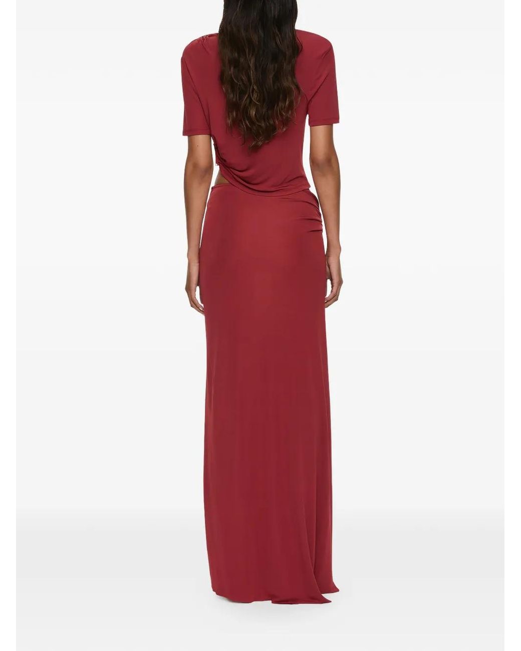 Christopher Esber Red Orica Crystal-Embellished Ruched Jersey T-Shirt