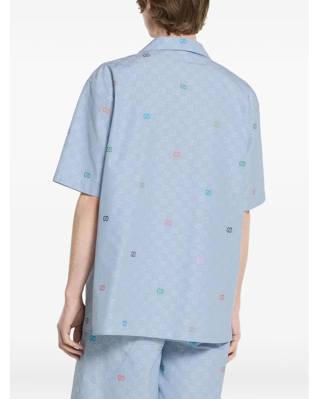 Gucci Gg Detail Short-Sleeve Shirt in Blue for Men | Lyst