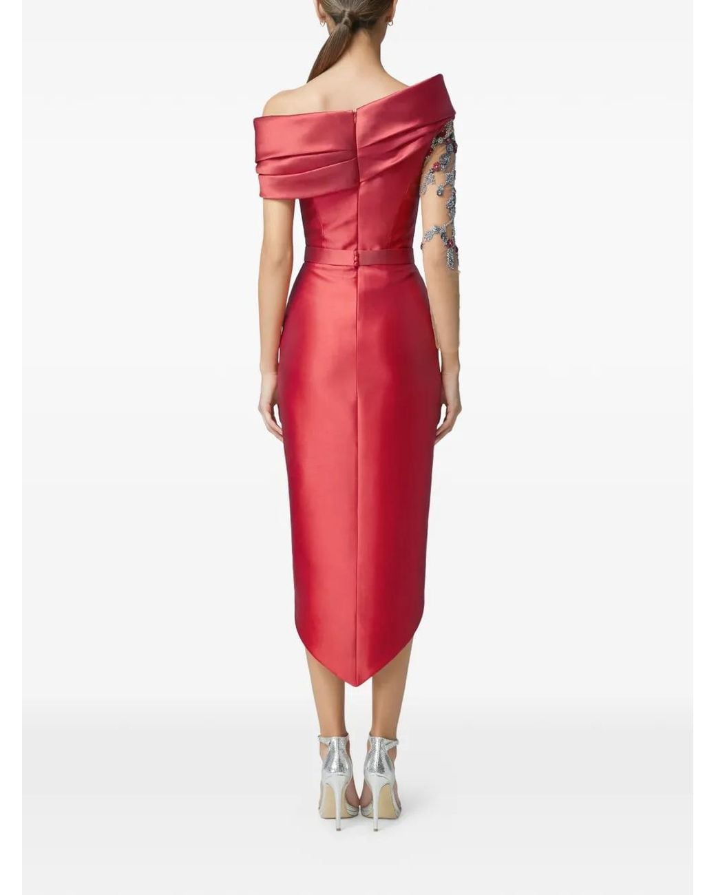 Gatti Nolli by Marwan Embroidered-Sleeve Wrap-Skirt Midi Dress