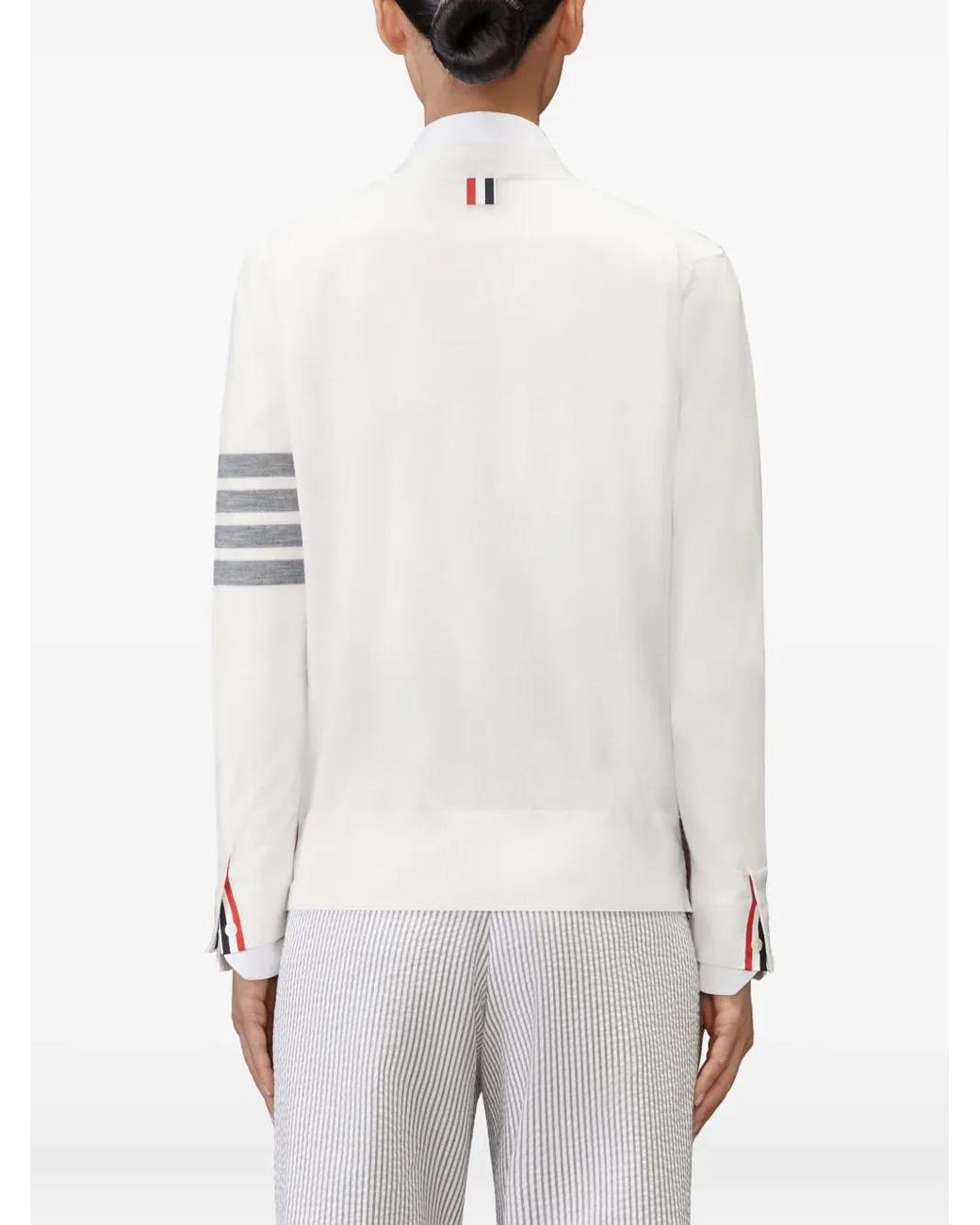 Thom Browne White Merino Wool 4-Bar Relaxed Fit V-Neck Cardigan