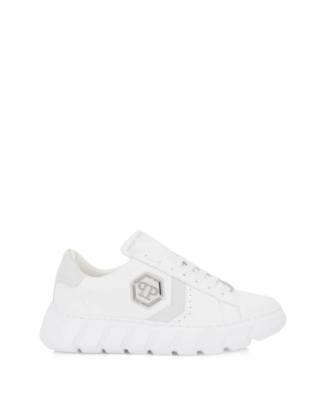 Philipp Plein White Hexagon Force Leather Sneakers