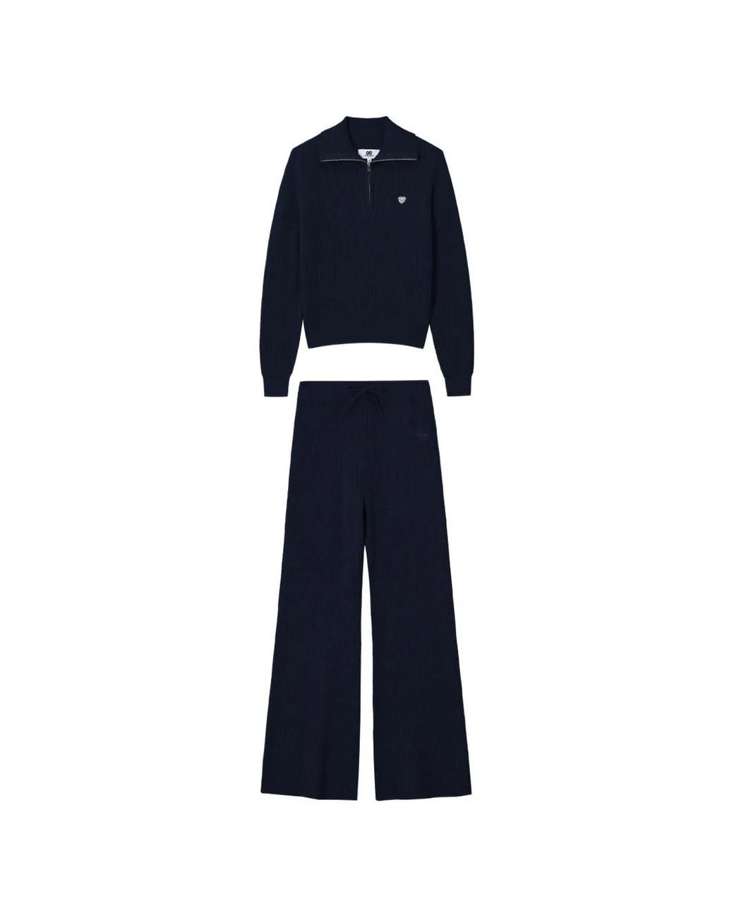 Chocoolate Blue Ribbed-Knit Tracksuit Set