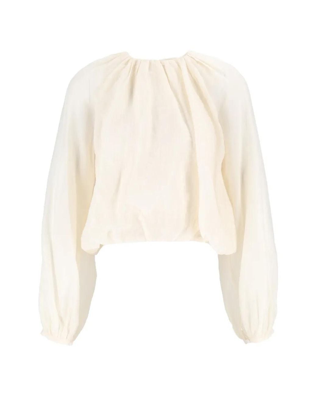 ELEH White Gathered Balloon-Sleeve Blouse