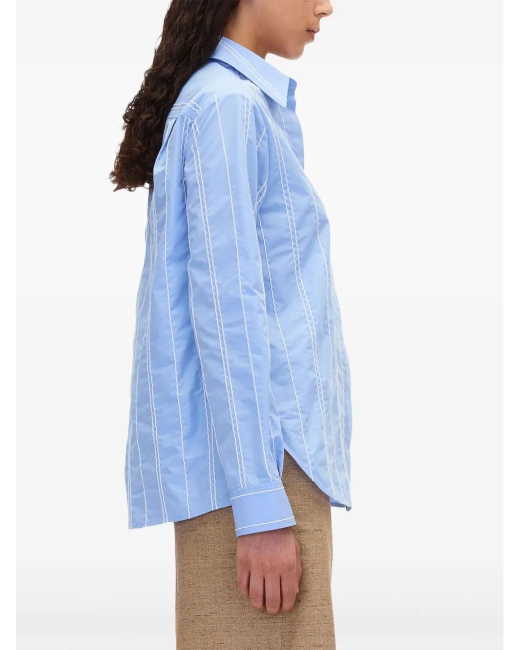 3.1 Phillip Lim Blue Stripe-Pattern Cotton-Blend Shirt
