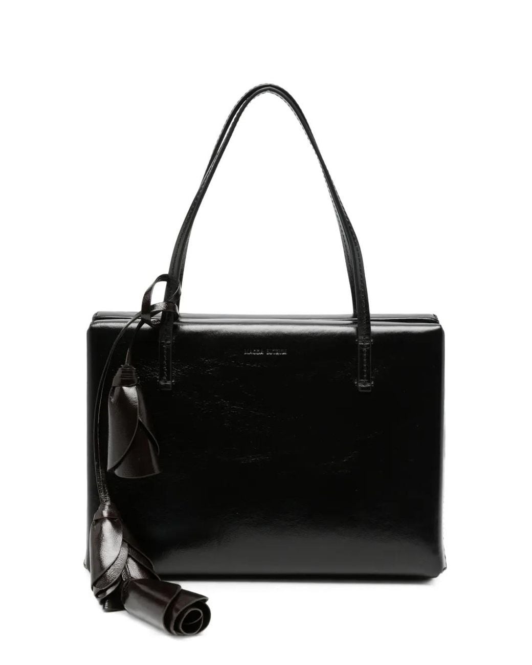 Magda Butrym Black Sac À Main En Cuir À Pendentif Fleur