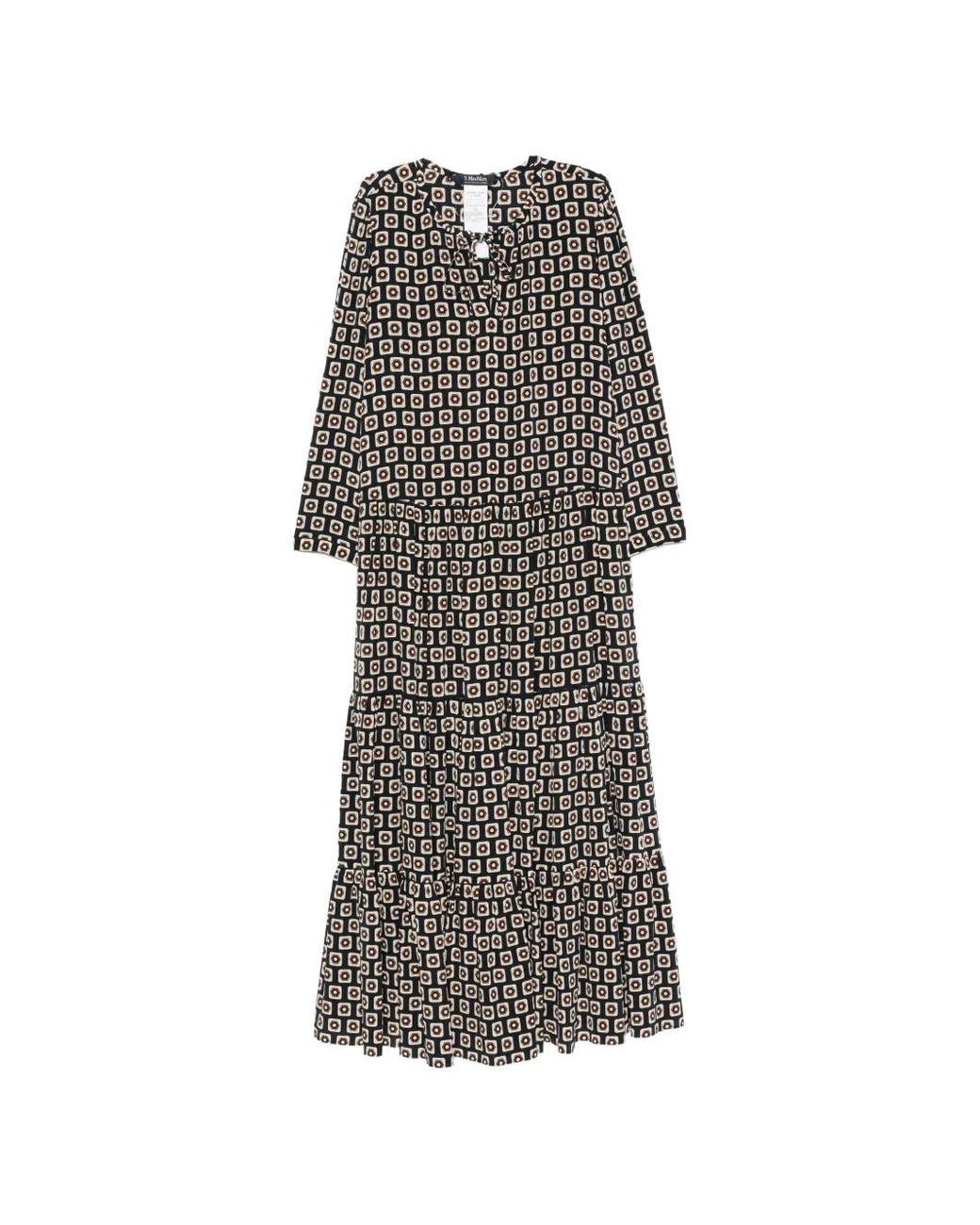Max Mara Gray Geometric-Print Tiered Dress