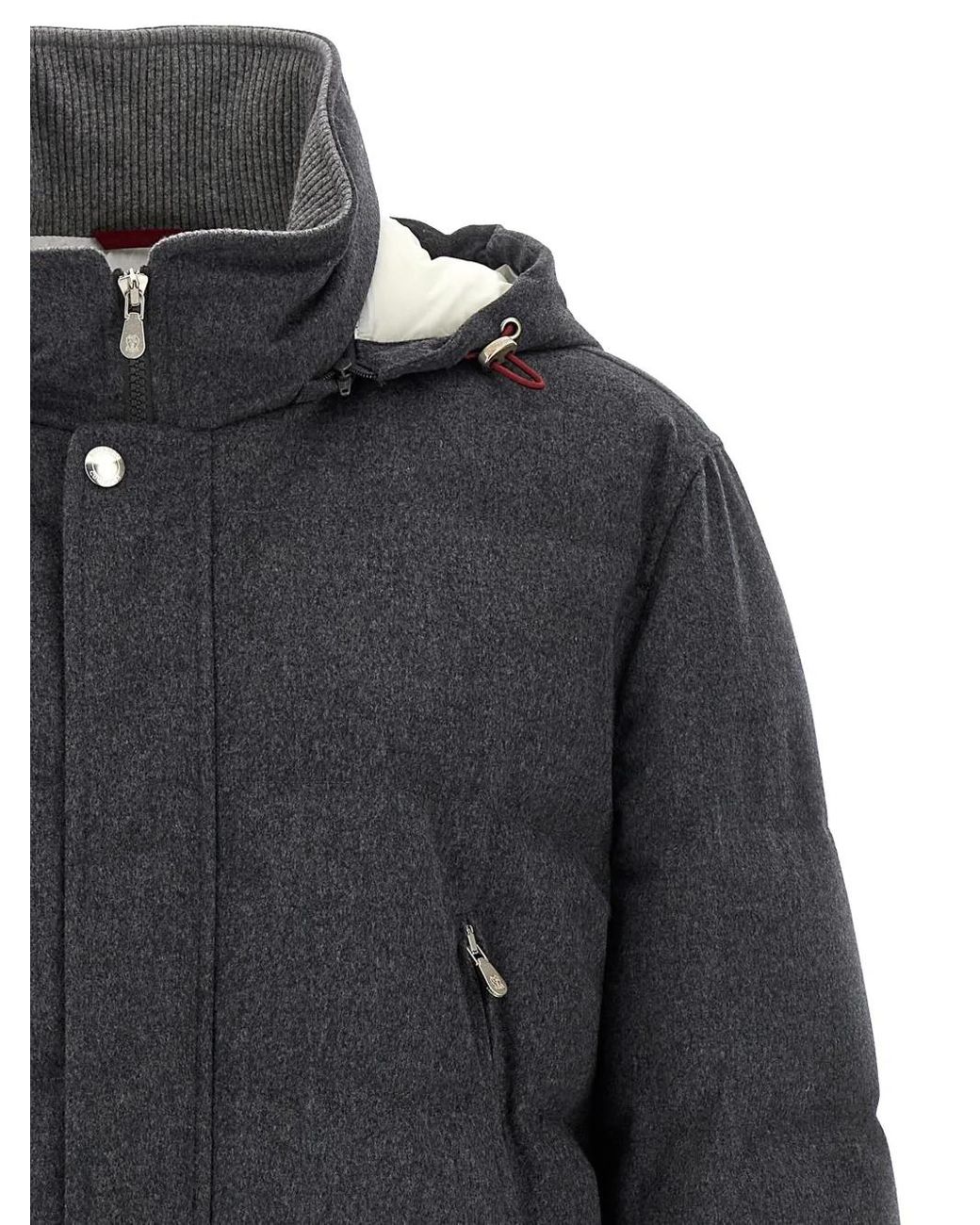 Brunello Cucinelli Black Quilted Wool Coat for men