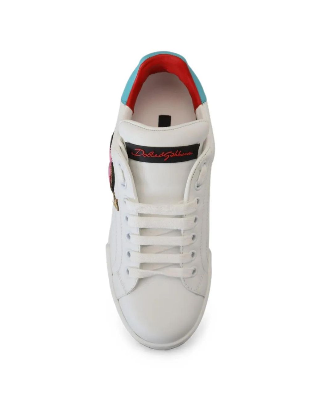 Dolce & Gabbana White Portofino Heart-Patch Leather Sneakers