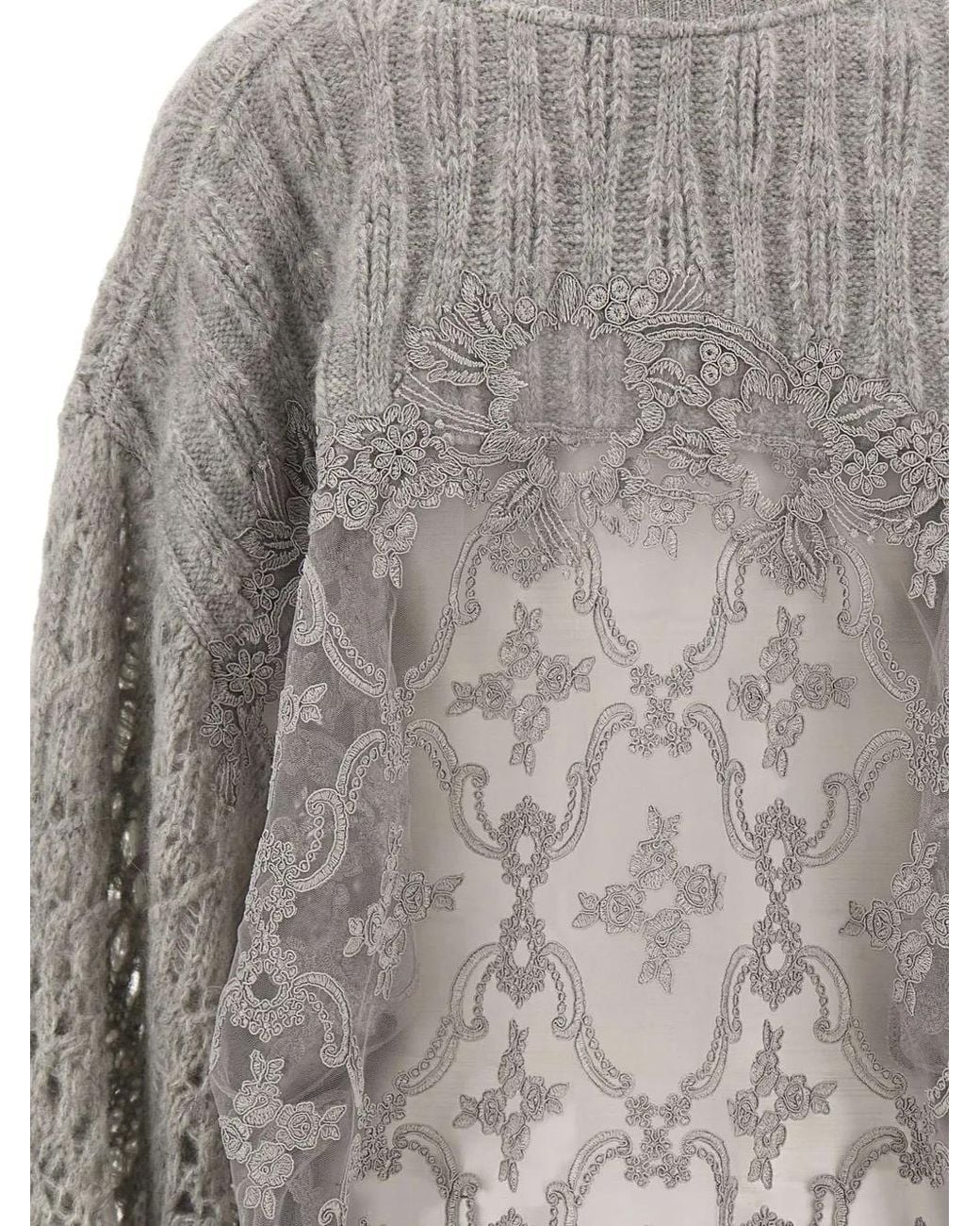 Maurizio Mykonos Gray Lace-Panel Open-Knit Poncho