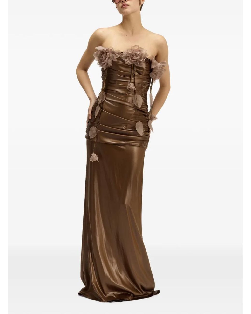 GIUSEPPE DI MORABITO Brown Floral-Appliqué Maxi Dress