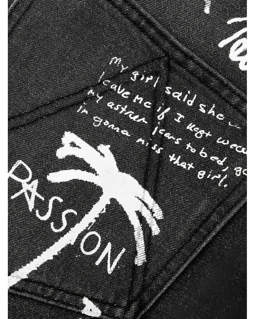 Astrum Black Dedication Graphic-Print Denim Shorts for men