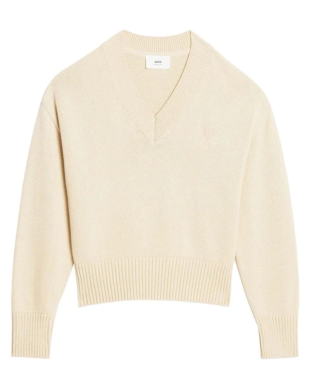 AMI White Ami De Coeur V-Neck Jumper