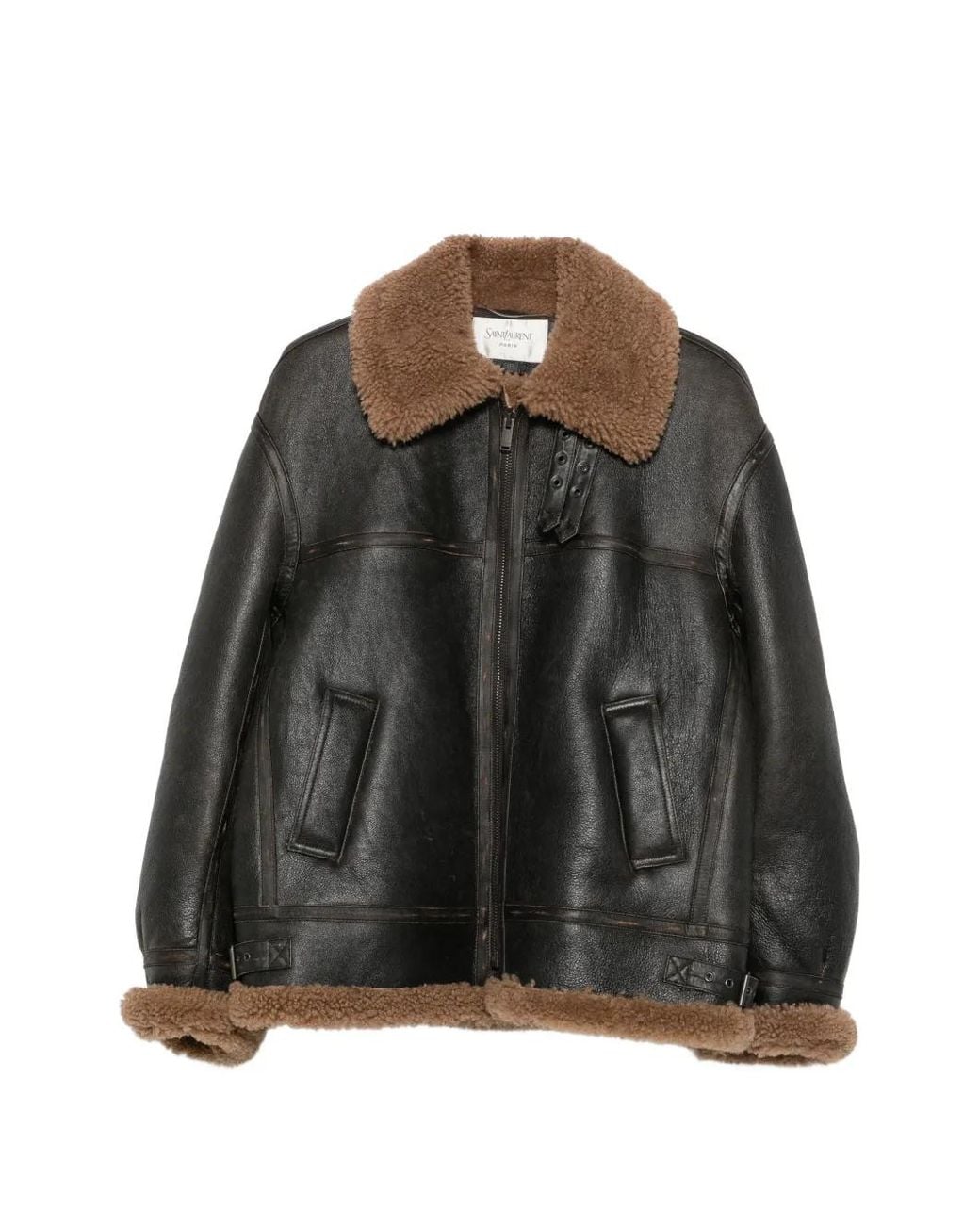 Saint Laurent Black Shearling-Trim Leather Jacket for men