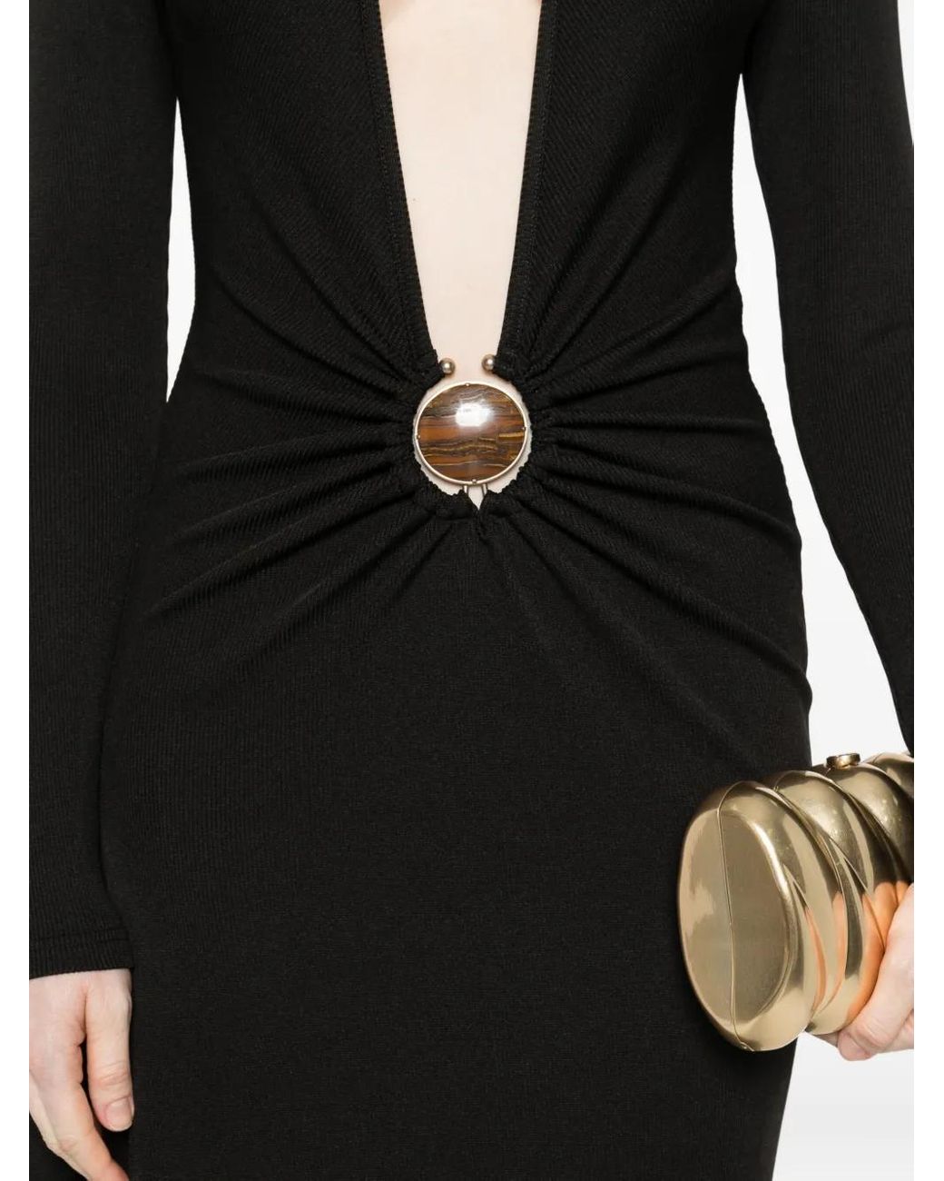 Christopher Esber Black Stone-Embellished Long-Sleeve Maxi Dress