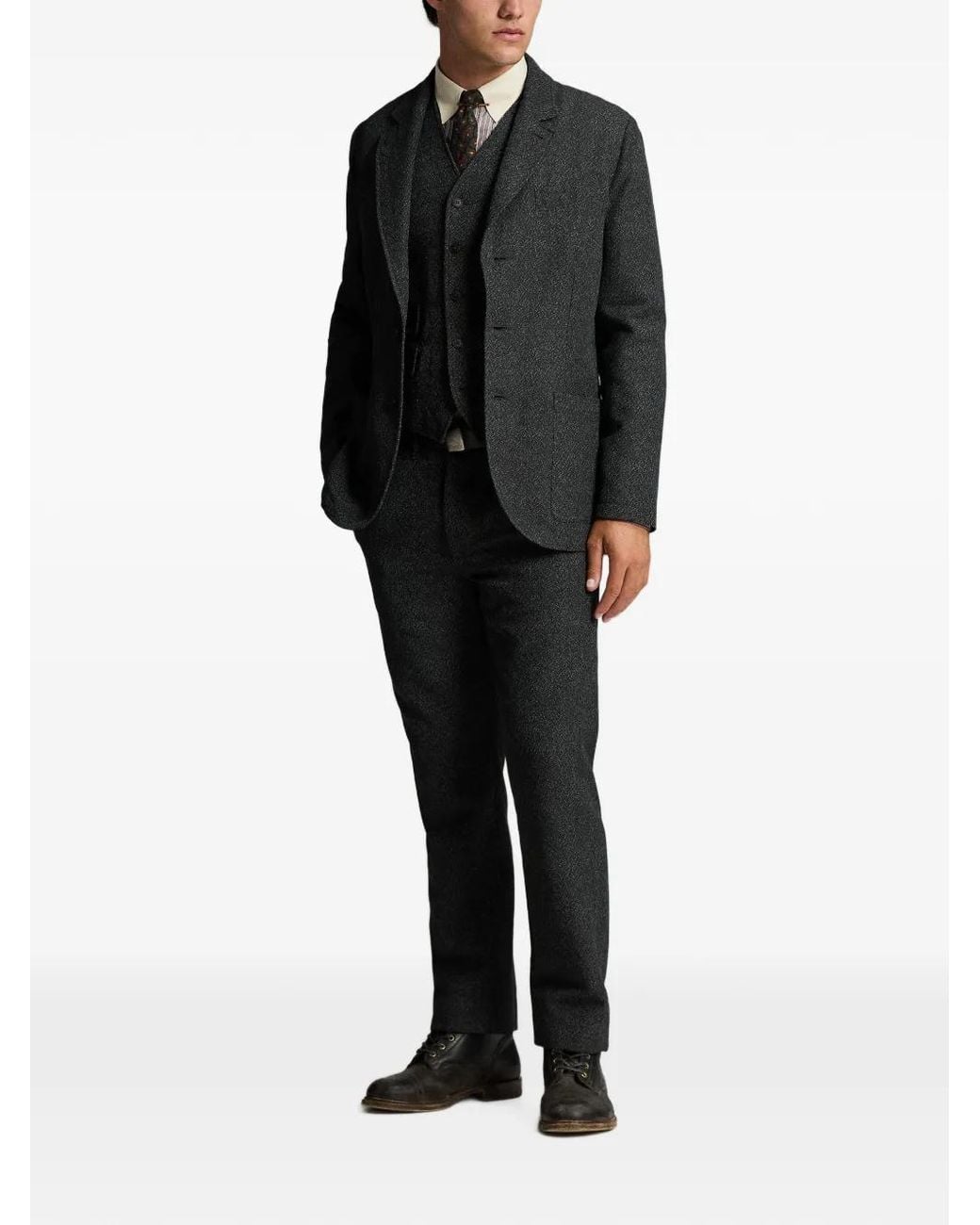 RRL Black Herringbone-Pattern Single-Breasted Blazer for men