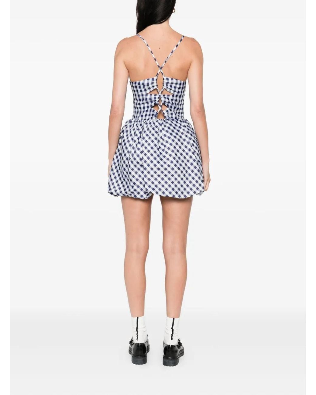 Vestido Corto A Cuadros Gingham Self-Portrait de color Blue