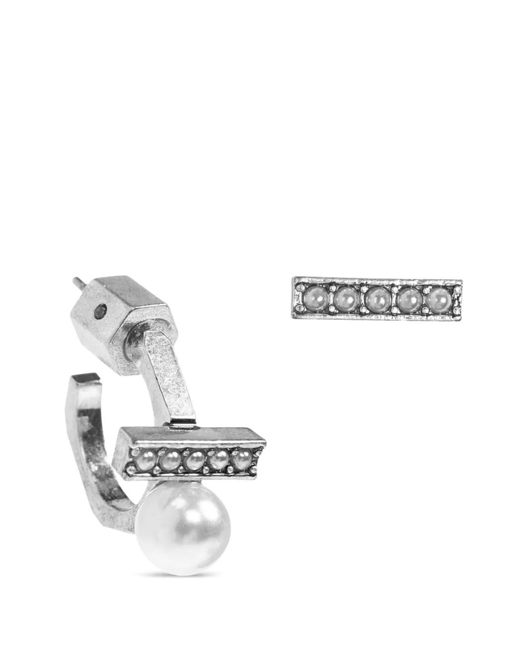 AllSaints White Glass Pearl-Embellished Hoop Earrings