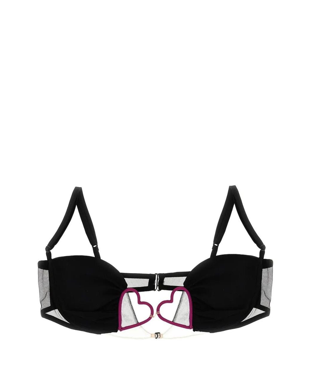 Nensi Dojaka Black Heart-Motif Mesh-Panel Bra