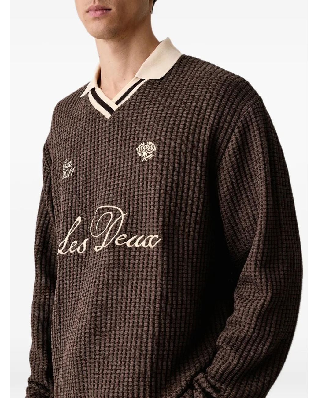 Les Deux Black Waffle-Knit Logo-Embroidered Football Sweater for men