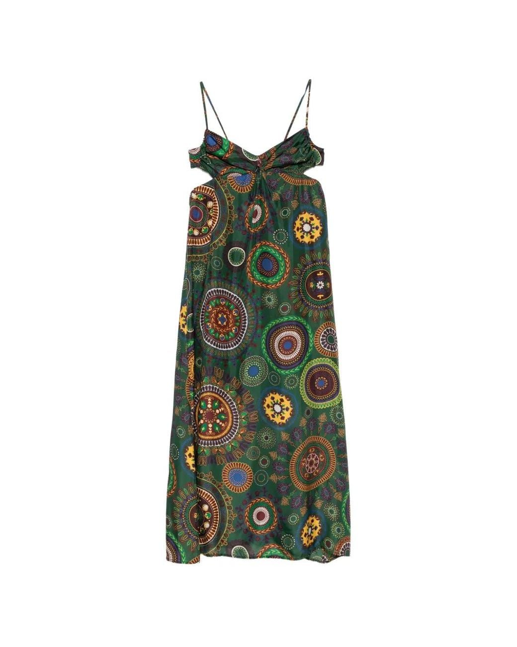 Momoní Green Robe Mi-Longue Jolie À Design Sans Manches