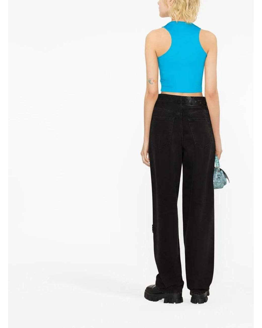 Off-White c/o Virgil Abloh Blue Cropped Printed Ribbed Jersey Tank