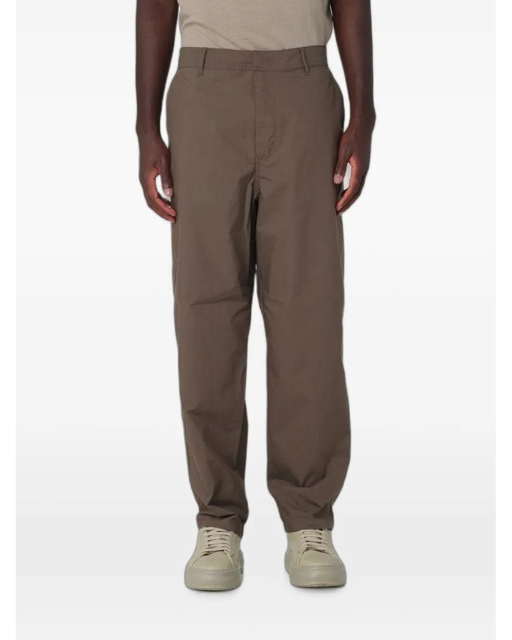 ARMANI EXCHANGE Brown Pleated Straight-Leg Trousers for men