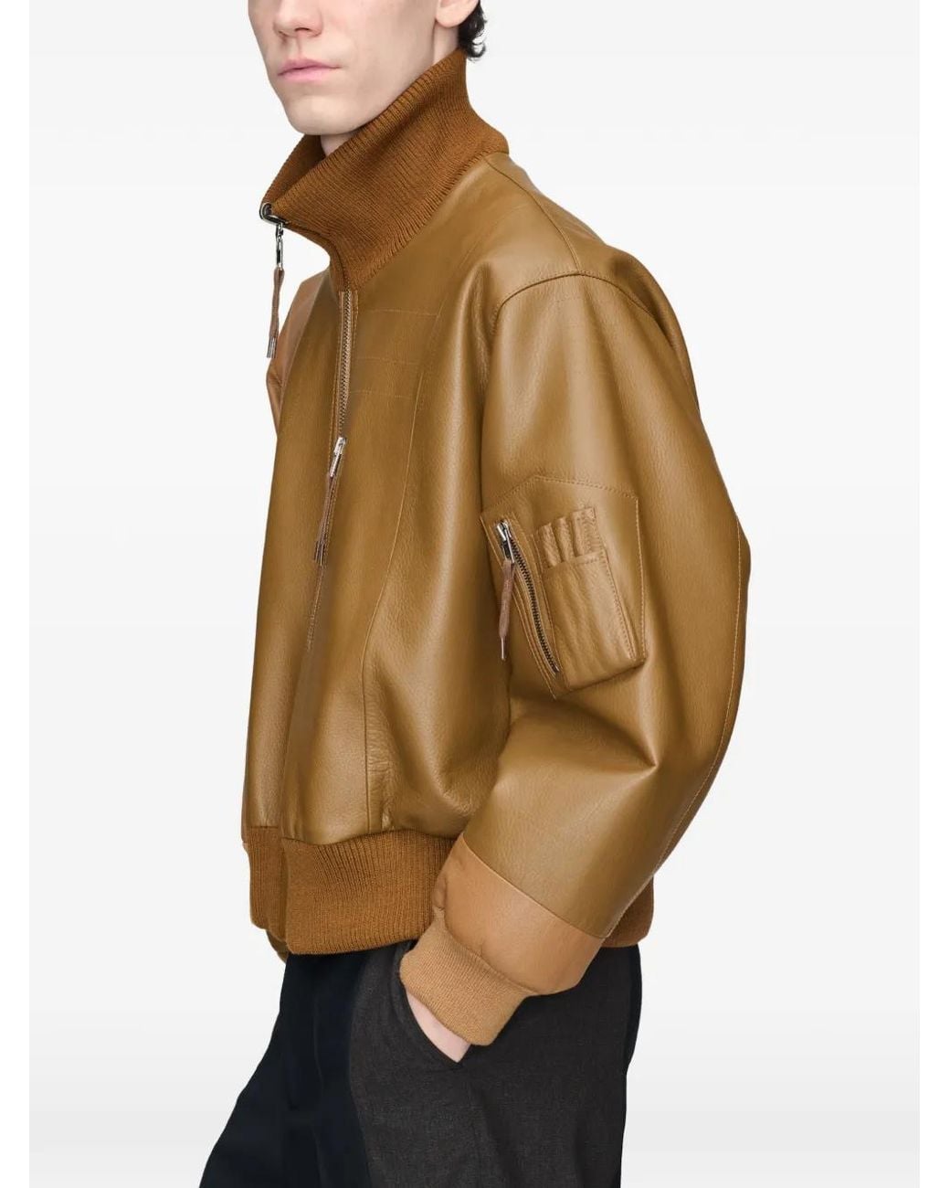 Maison Margiela Brown Spliced Leather Bomber Jacket for men