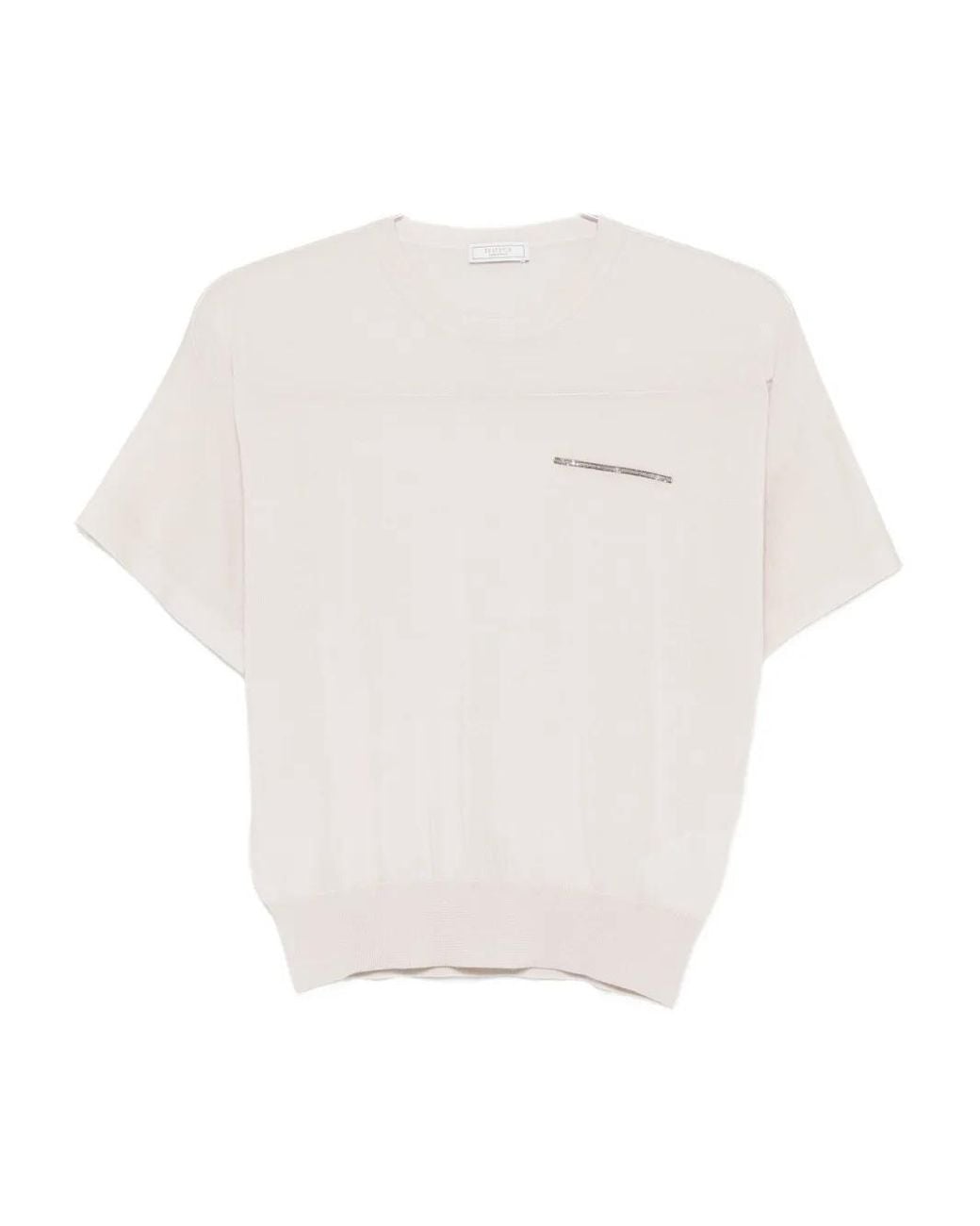 Peserico White Fine-Knit Short-Sleeve Top