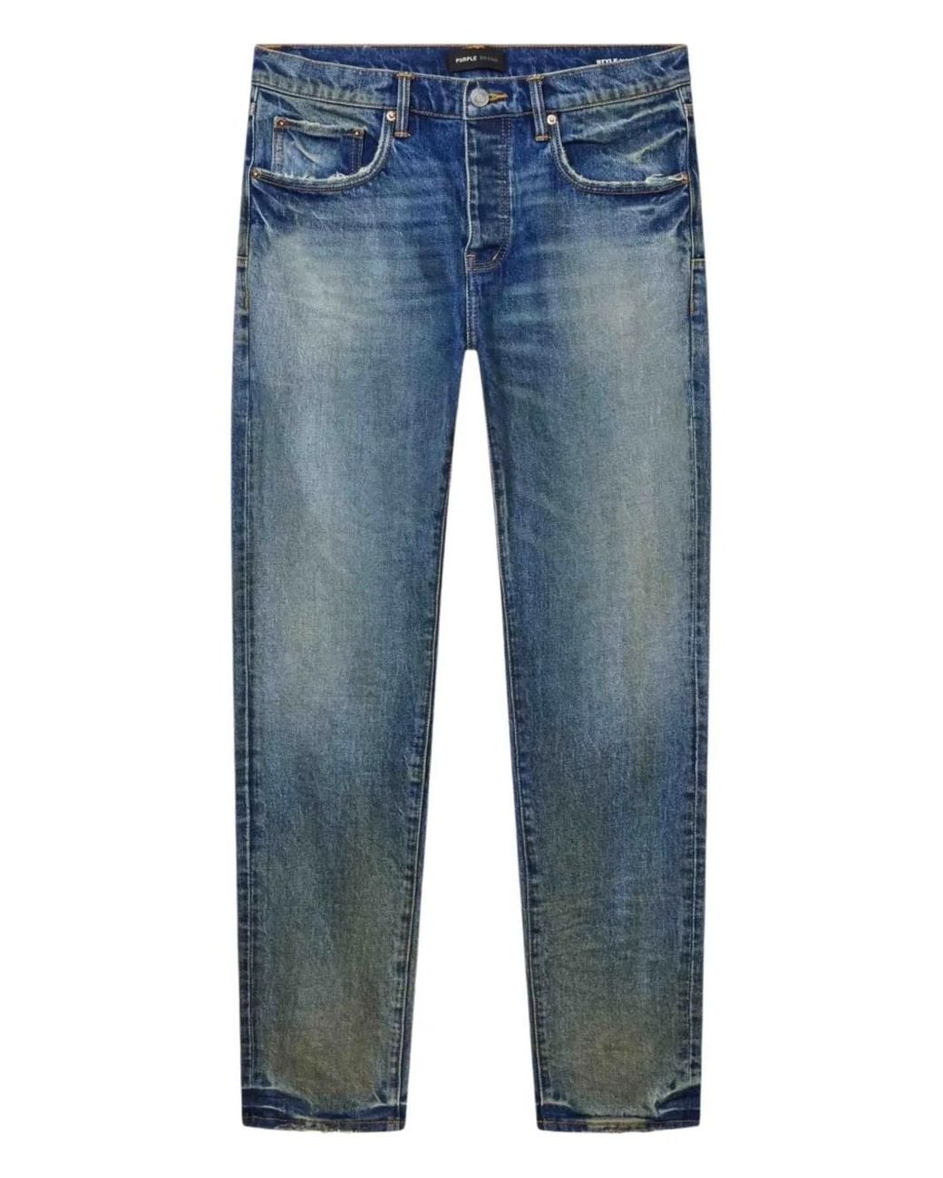 Purple Brand Blue Cracked Skinny Jeans for men