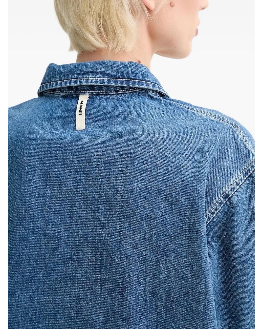 Sunnei Blue Half-Zip Denim Top