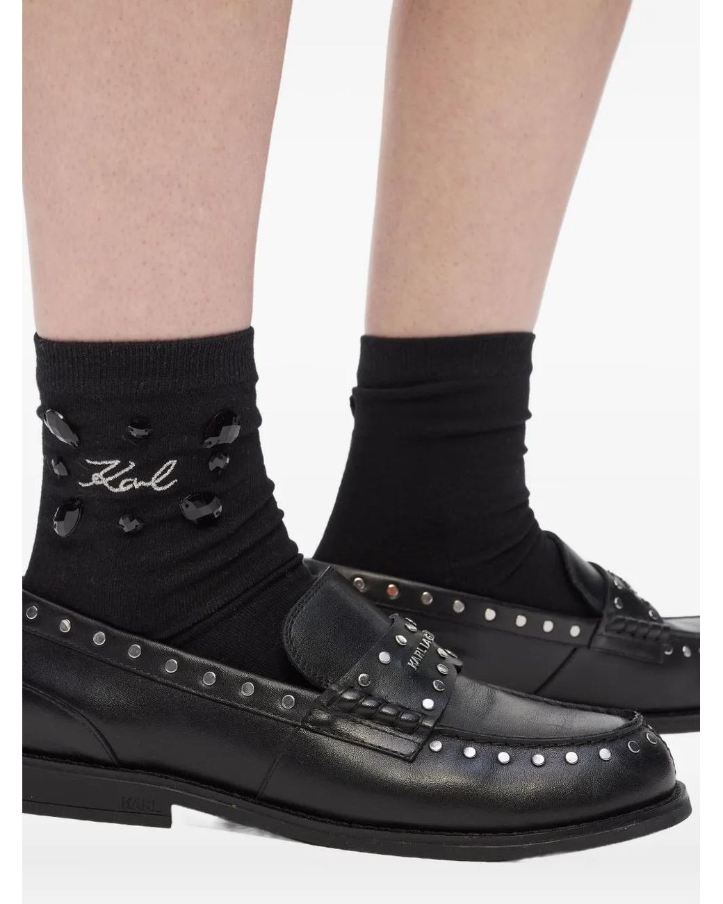 Karl Lagerfeld Black Gem-Embellished Logo Socks