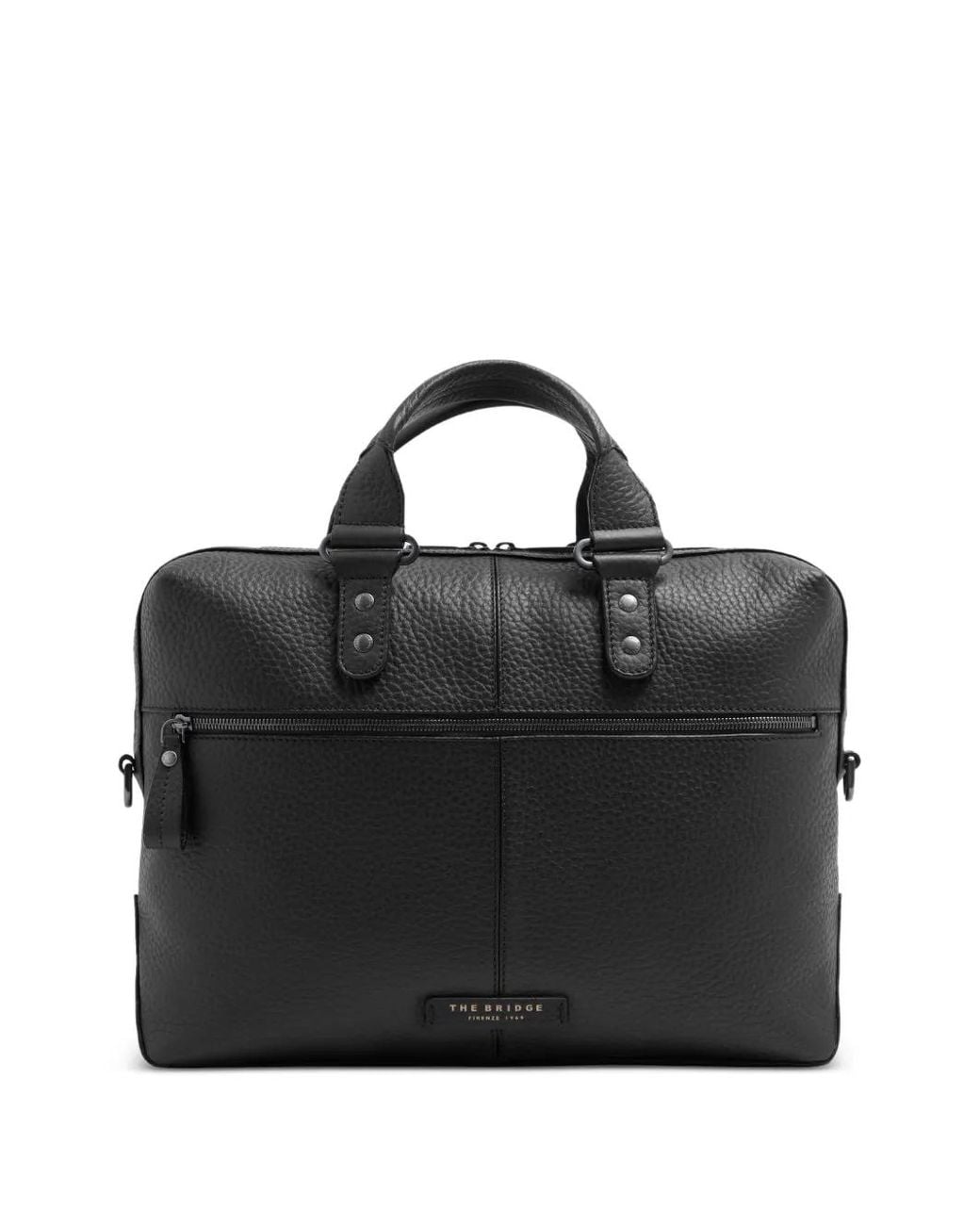 The Bridge Black Manfredi Grained Leather Briefcase for men
