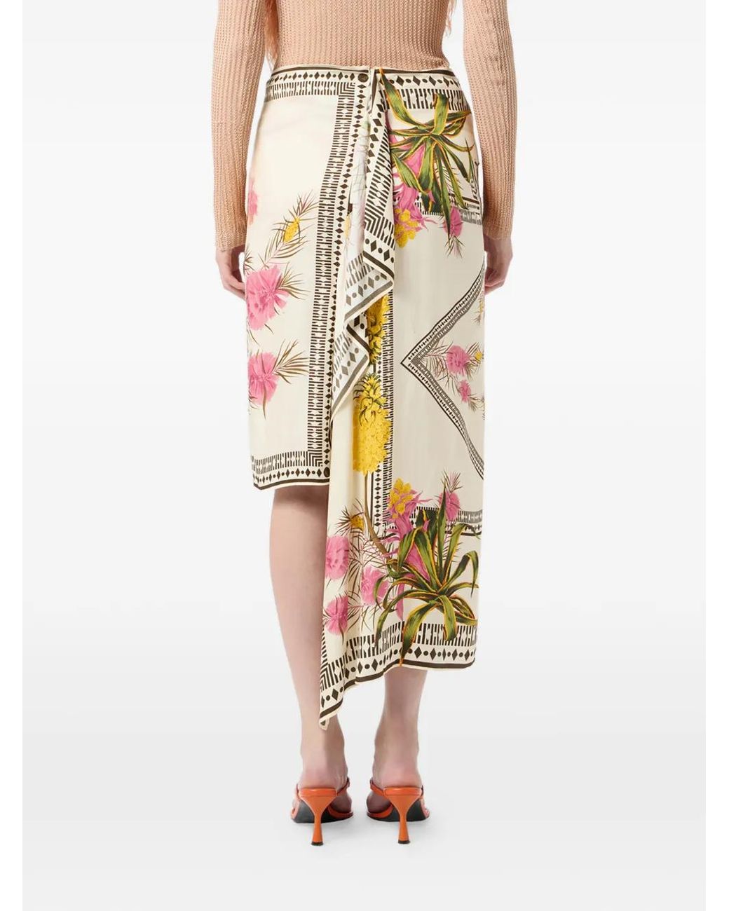 Blumarine White Asymmetric Floral-Print Skirt