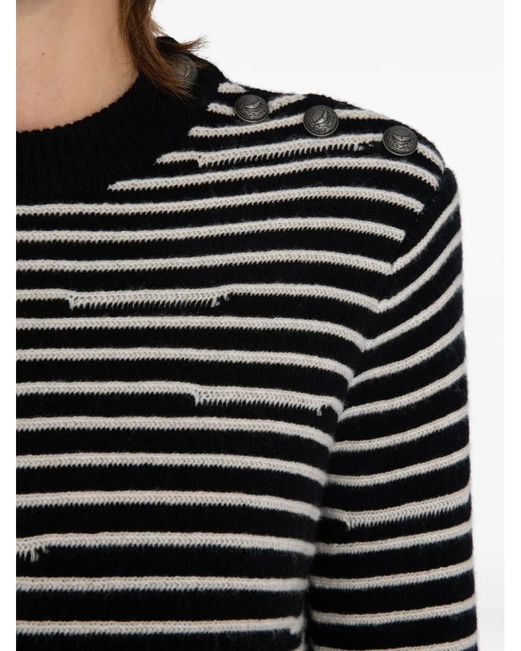 Zadig & Voltaire Black Spiky Striped Button-Detailed Sweater