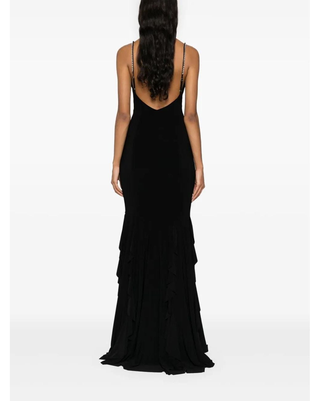 Nissa Black Ruffled Chiffon Maxi Dress