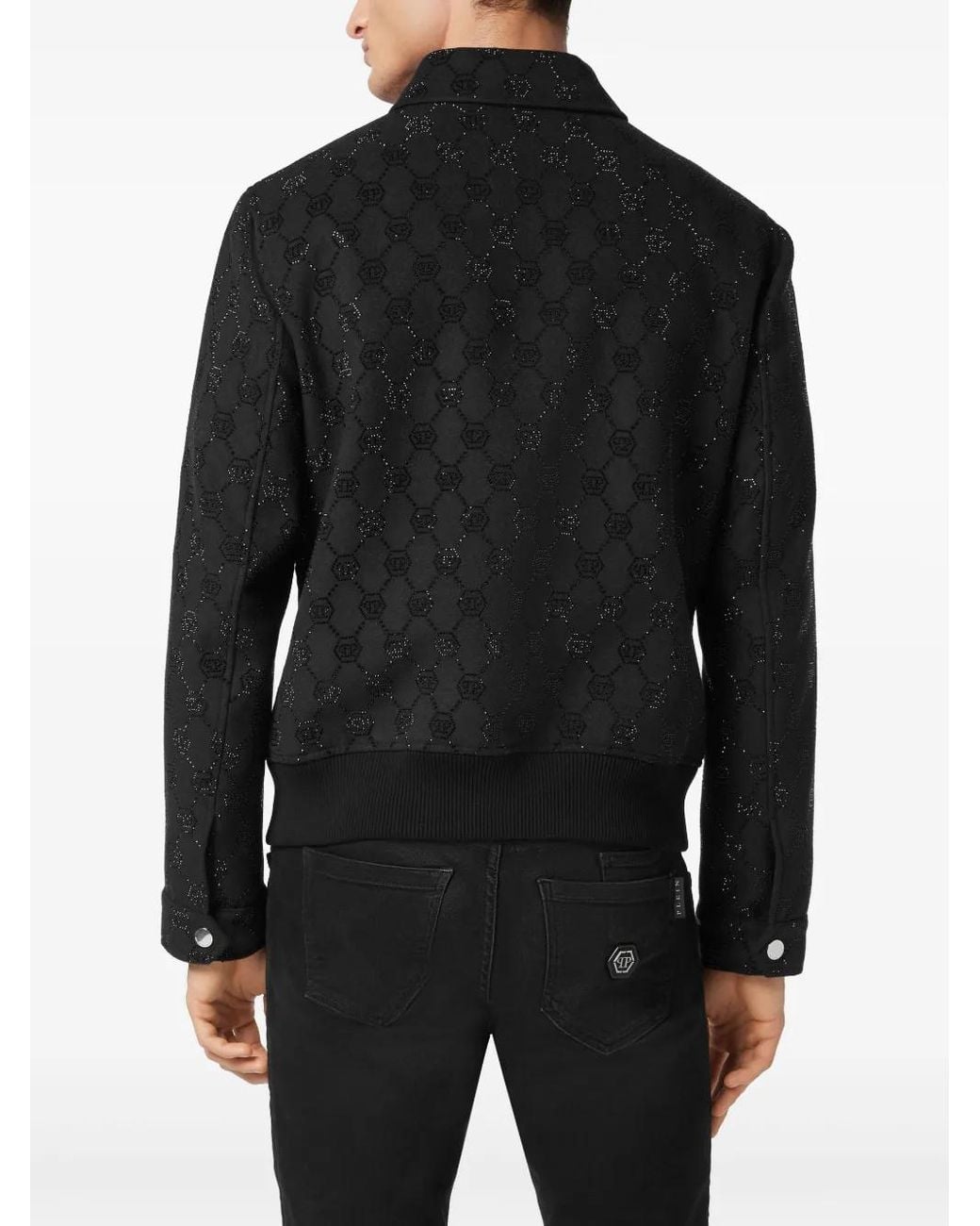 Philipp Plein Black Monogram Bomber Jacket for men