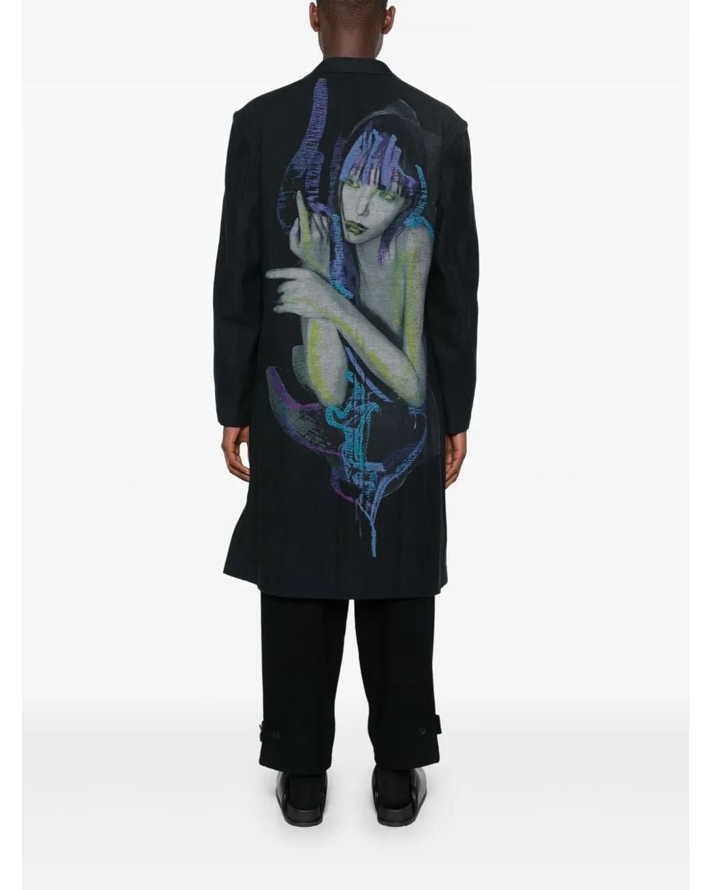 Yohji Yamamoto Black Graphic-Print Coat for men