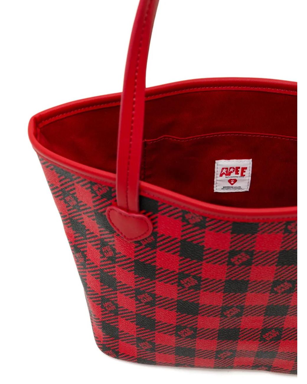 AAPE BY A BATHING AP Red Logo Checked Tote Bag