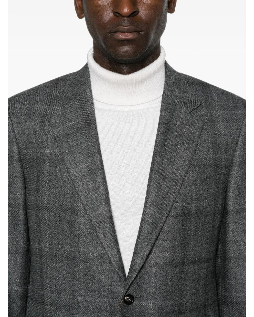 Canali Gray Check-Pattern Single-Breasted Blazer for men